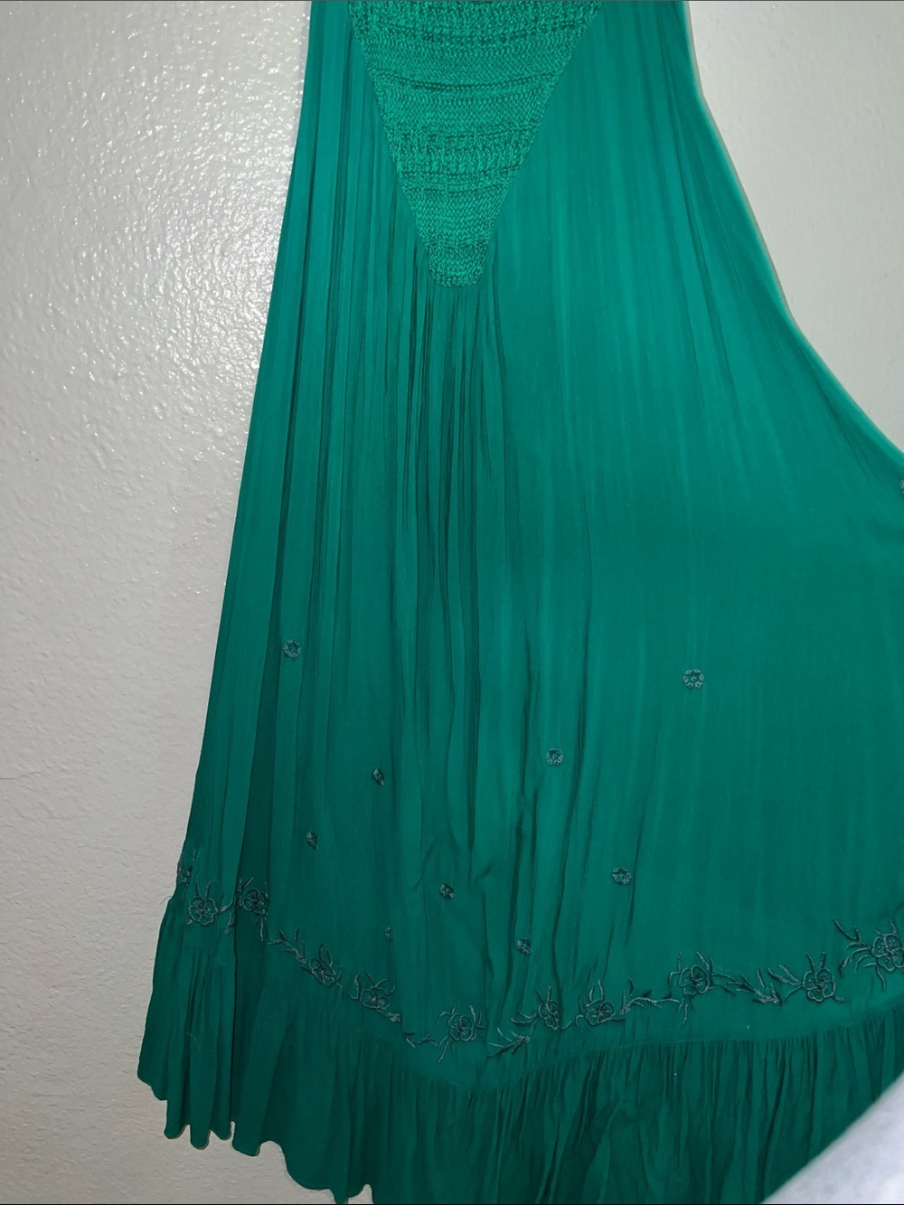 Free People Long Crochet Dress with Tiers in Emerald Combo short front Small - Picture 6 of 13